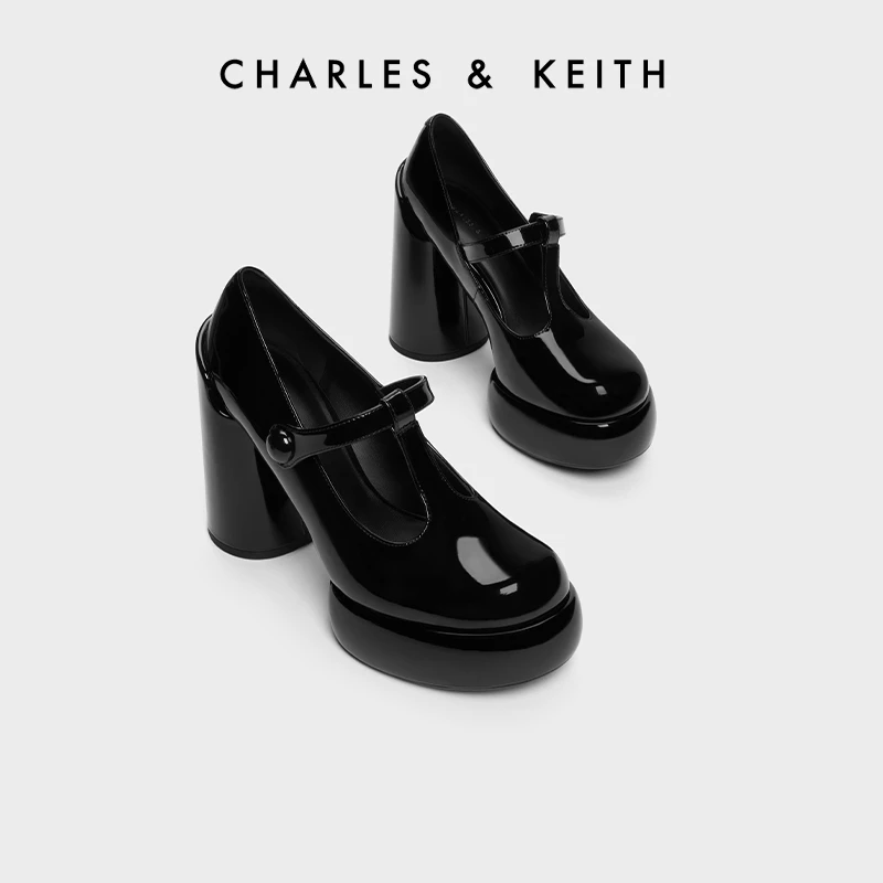 CHARLES & KEITH女士百搭气质T字带漆皮高跟玛丽珍鞋CK1-60361493