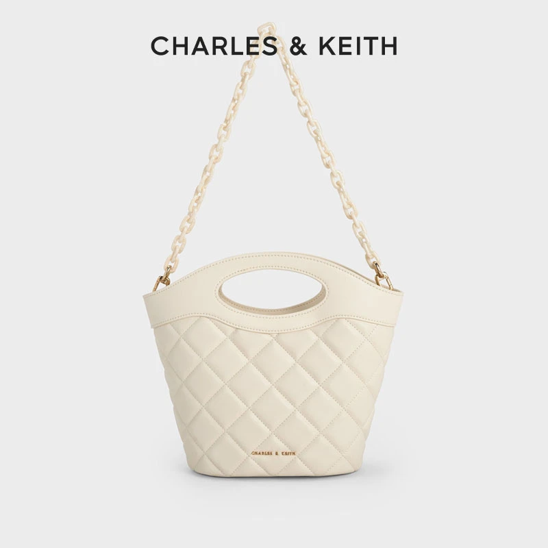 CHARLES&KEITH女士菱格水桶包帆布编织菜篮子包【原】CK2-10701382