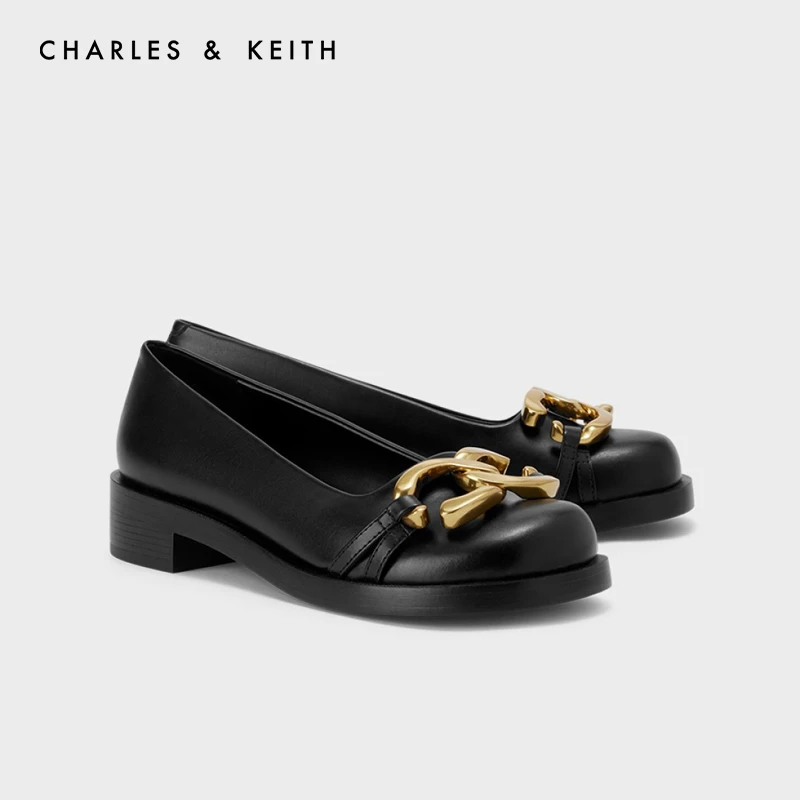 CHARLES&KEITH女士圆头乐福鞋百搭浅口中跟粗跟女鞋CK1-70380967