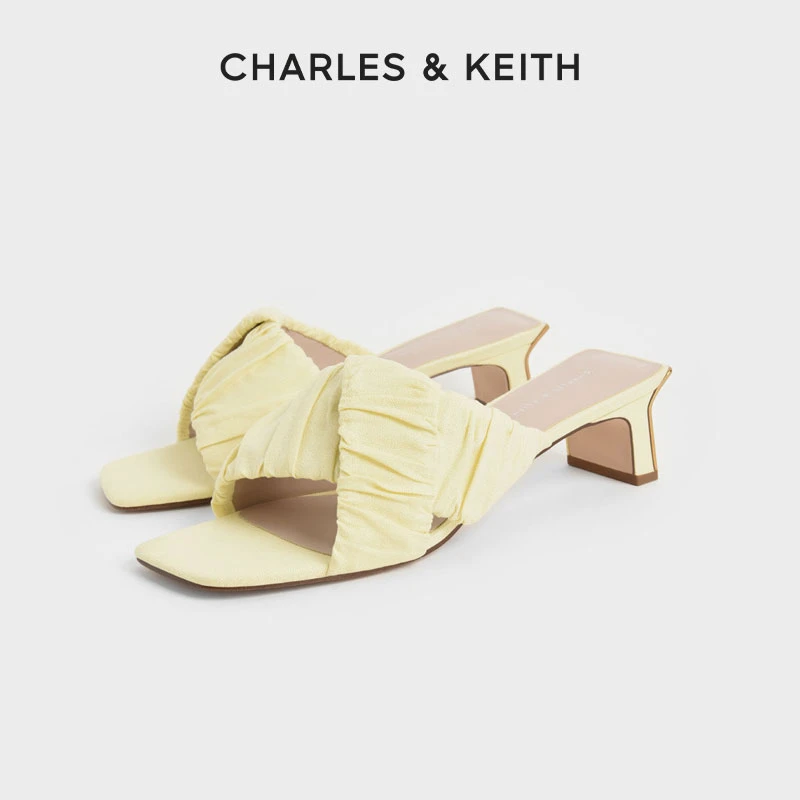 CHARLES&KEITH褶皱交叉带露趾凉拖鞋高跟鞋外穿女鞋CK1-61720105