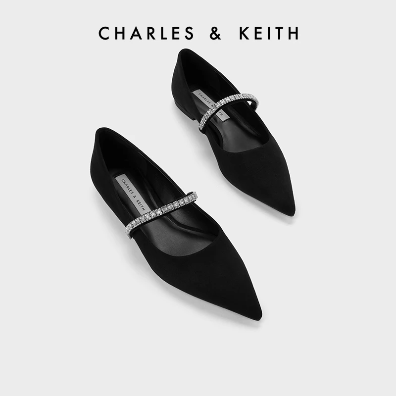 CHARLES & KEITH女士百搭亮钻一字带尖头平跟单鞋 CK1-70900498