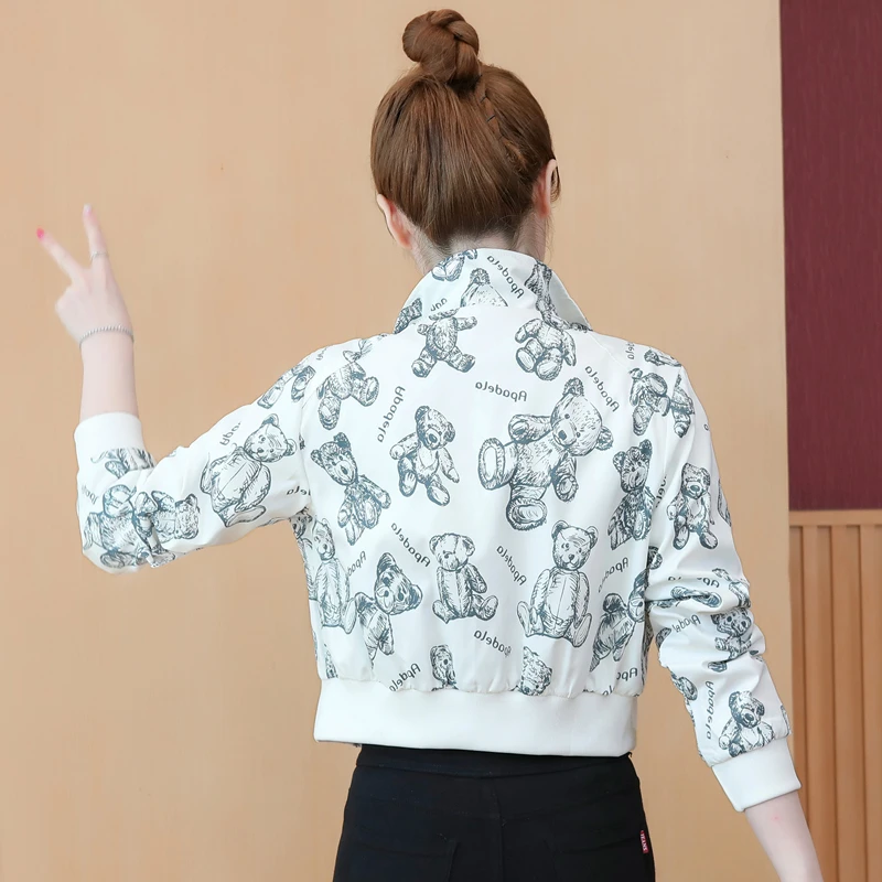 高腰短外套女2025年新春秋韩版洋气印花夹克小个子炸街棒球服外套