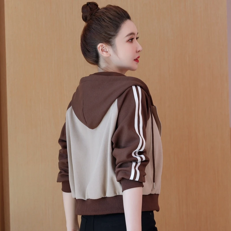 外套女春秋款2025新款小个子上衣女外套连帽棒球服夹克女短款卫衣