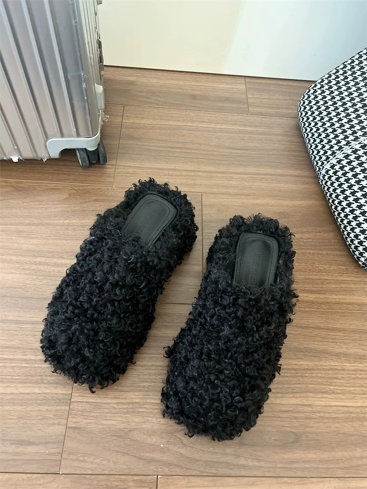毛毛鞋女厚底秋冬新款毛毛外穿懒人拖鞋XHTX00888