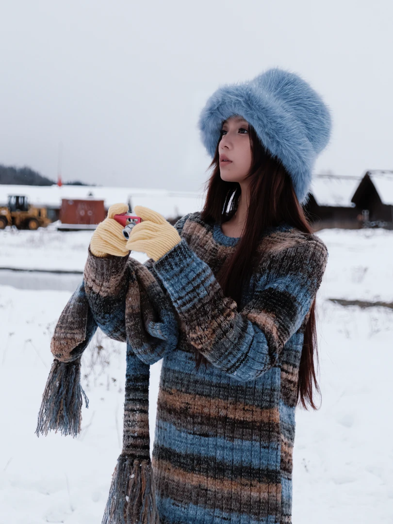 【青】韩系设计师网红时尚中长款毛衣裙秋冬休闲2311XHMY0083