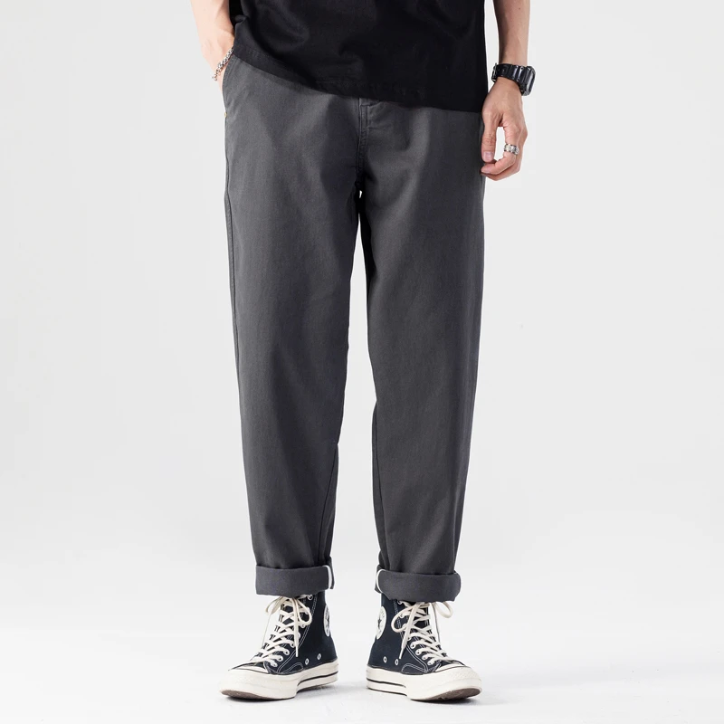 潮流男士宽松休闲裤百搭直筒长裤春夏工装裤2025新款灰色纯棉裤子