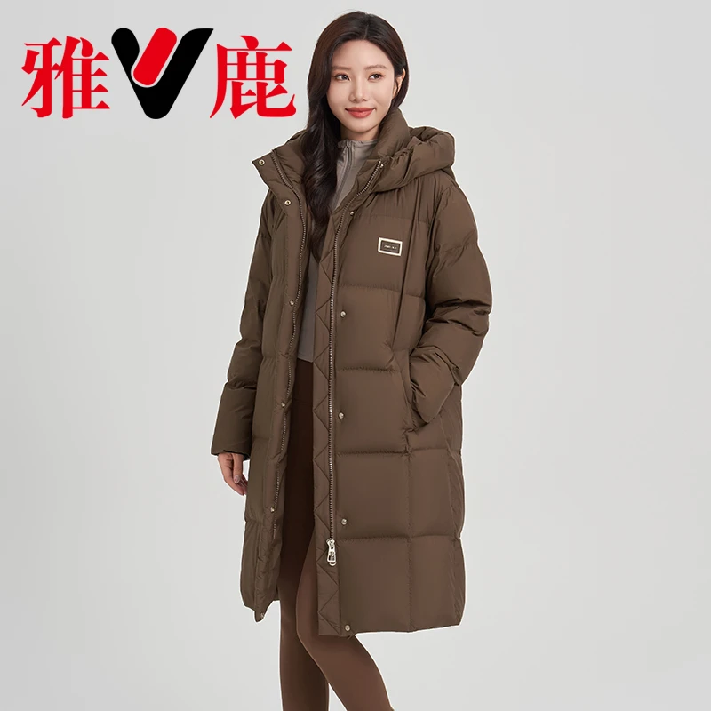 雅鹿羽绒服正品牌90鸭绒女士中长款秋冬加厚时尚连帽保暖外套YZX