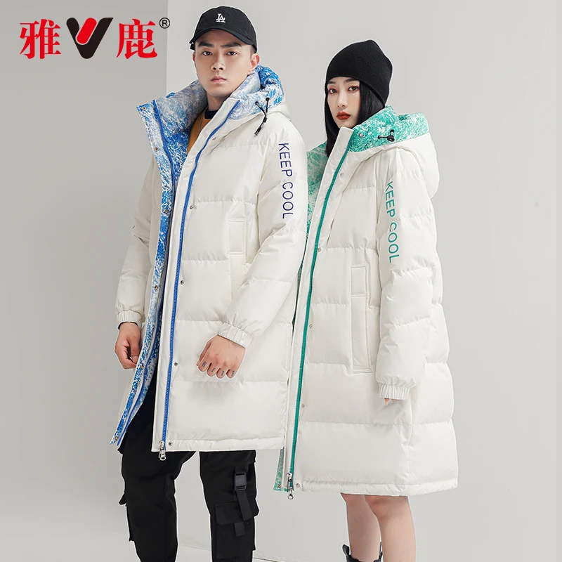 V/雅鹿情侣装长款羽绒服鸭绒冬季新款时尚户外男女同款保暖外套YY