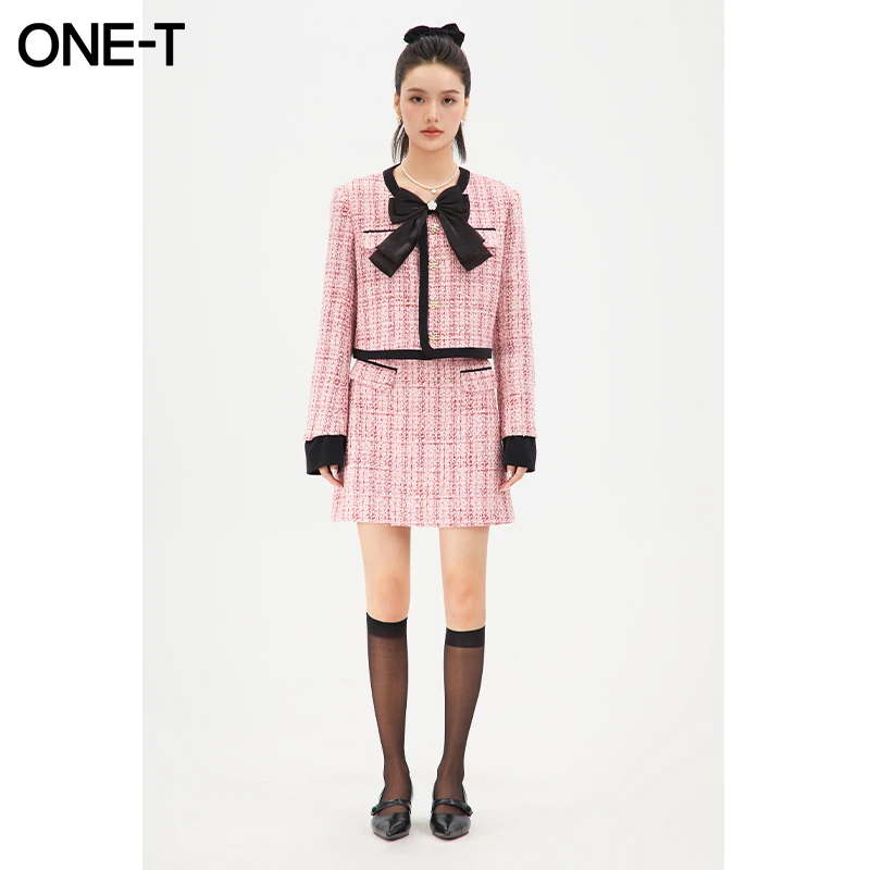 【千颂妮专享】凡兔春季法式小洋装蝴蝶结套装裙小香风两件3D623