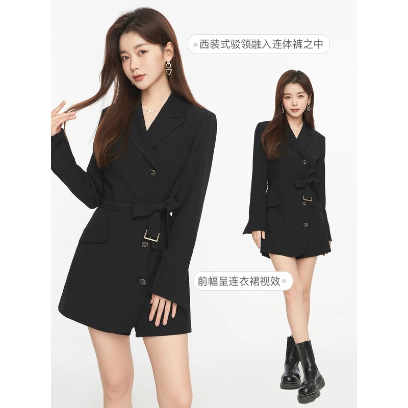 凡兔连体裤2022秋季新款短款气质黑色裤子女  2K842