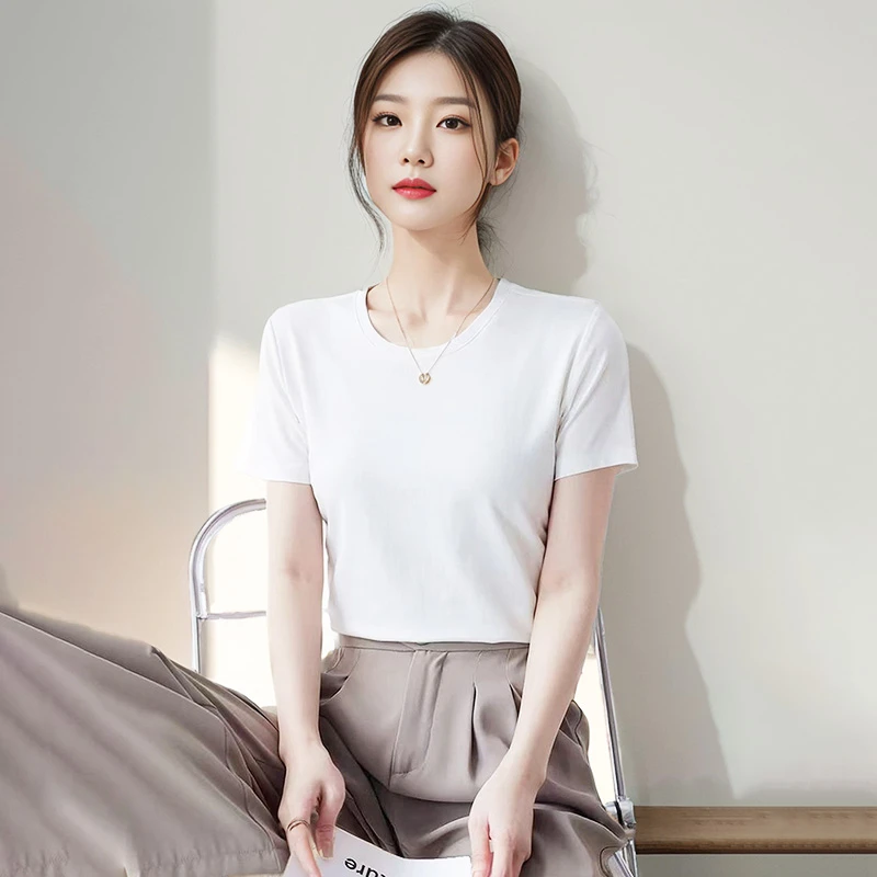 简伊精选 2025春夏新款纯色圆领短袖简约休闲时尚百搭上衣（集合）