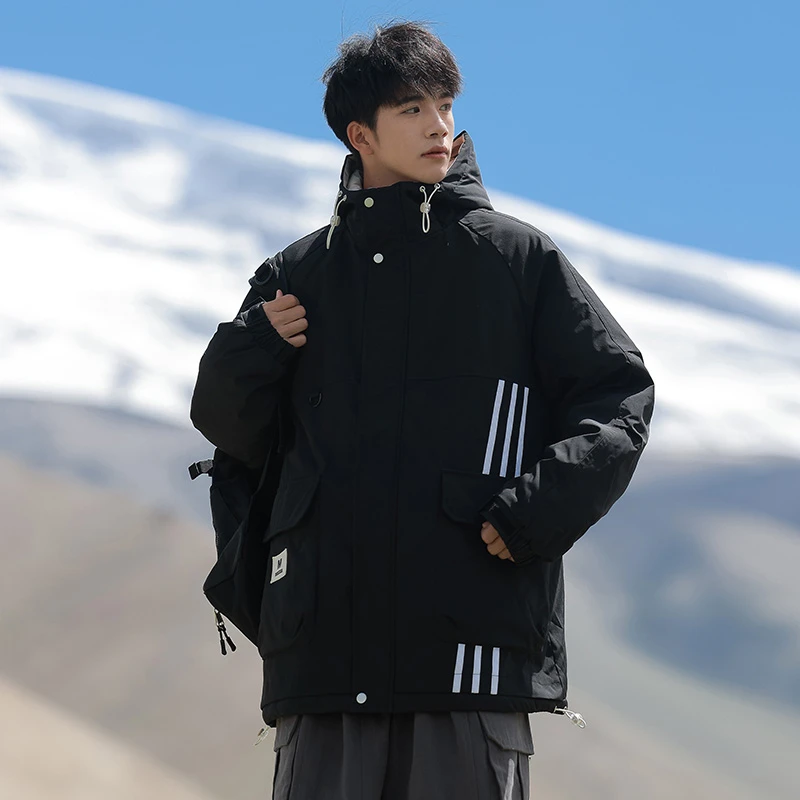 冲锋衣外套男士冬季加厚保暖工装夹克棉衣百搭防风连帽棉服