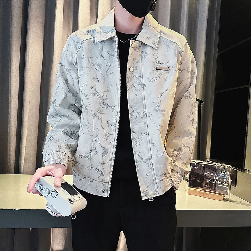 印花外套男款春秋季高级感痞帅男装2024新款秋装韩版潮流潮牌夹克