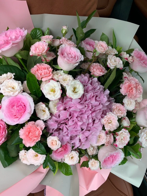 【喜运来鲜花】洛神粉紫色玫瑰绣球花送妈妈花束粉色糸花束同城配送