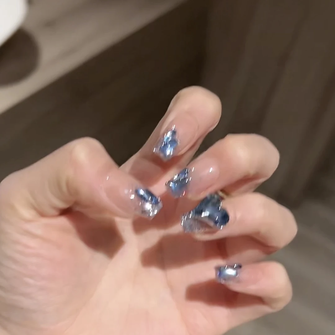 【人鱼陷阱】又又学姐 纯手工（10片）穿戴美甲 蓝色人鱼满钻美甲 048