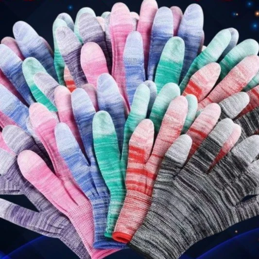 PU涂指防静电手套劳保耐磨工作防滑浸胶夏季薄款排汗尼龙涂胶涂掌