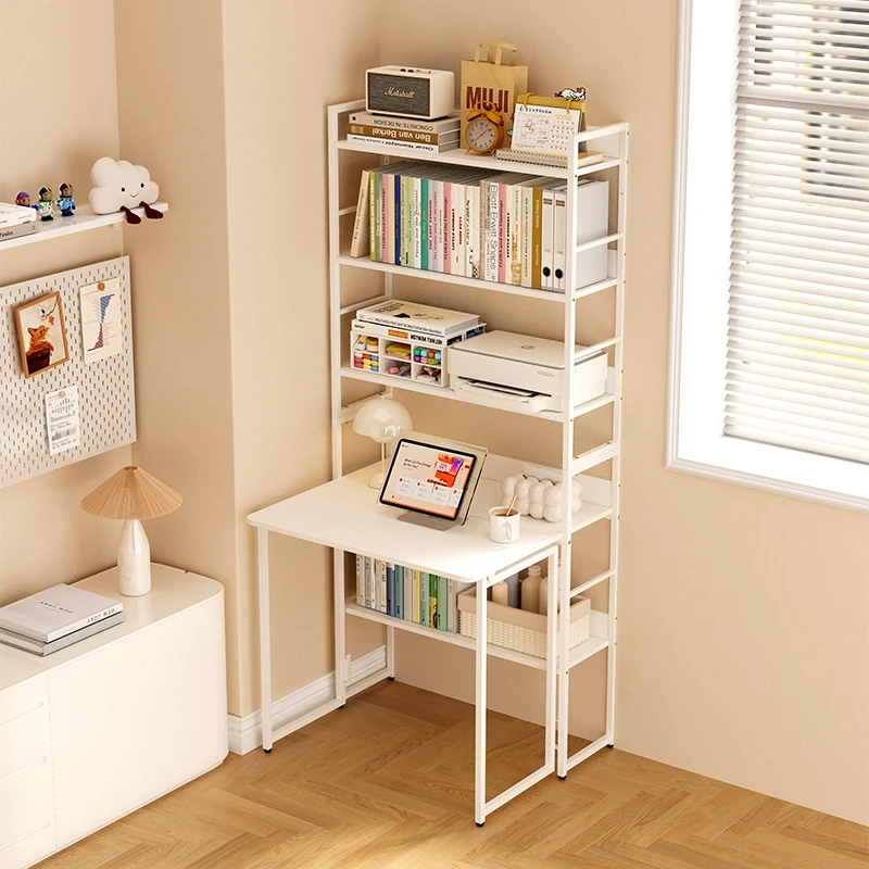 折叠书桌书架一体小户型家用卧室办公桌台式电脑桌学生学习写字桌