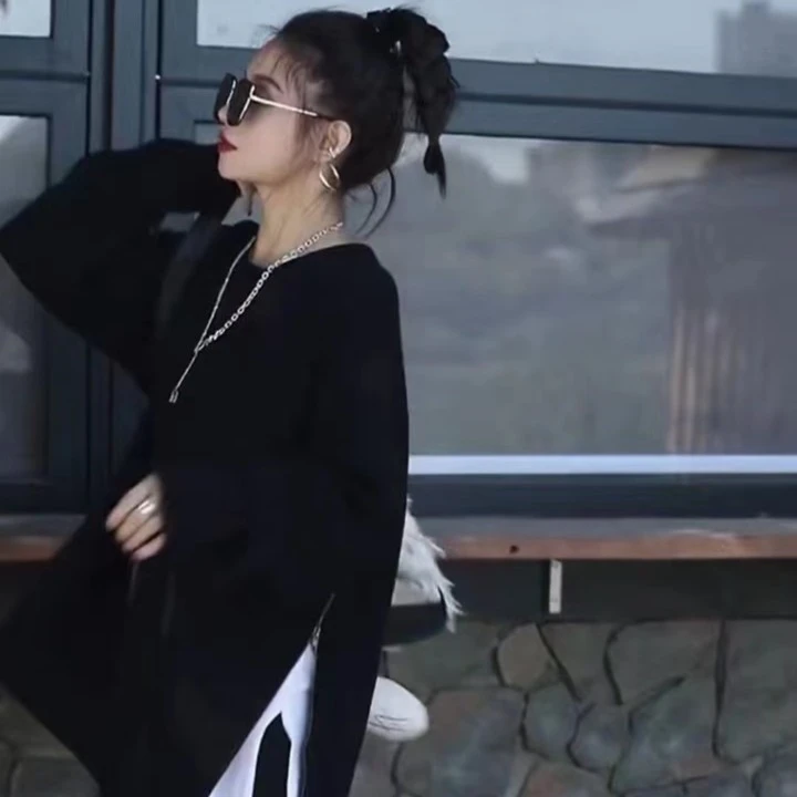 01-200大链接新款韩版圆领开叉休闲毛衣女 退货慎拍！
