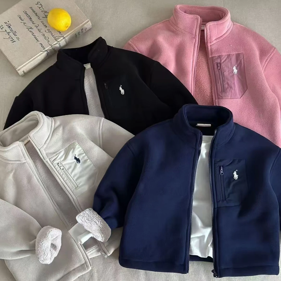 新款儿童加绒外套秋冬款中大童加厚拉链衫男女童洋气百搭夹克外套