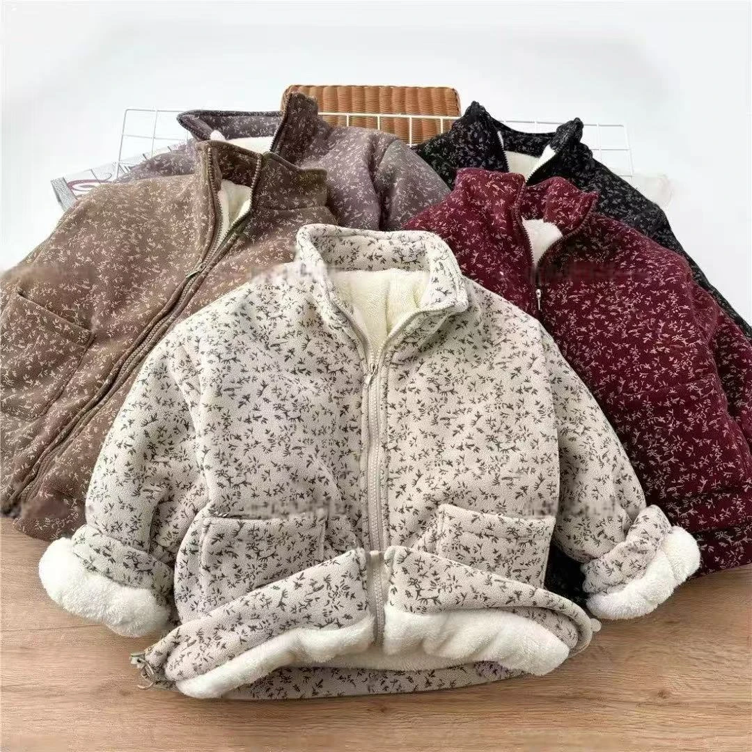 【男女童棉服】冬季新款2024棉袄加厚棉衣加绒外套宝宝保暖碎花上衣