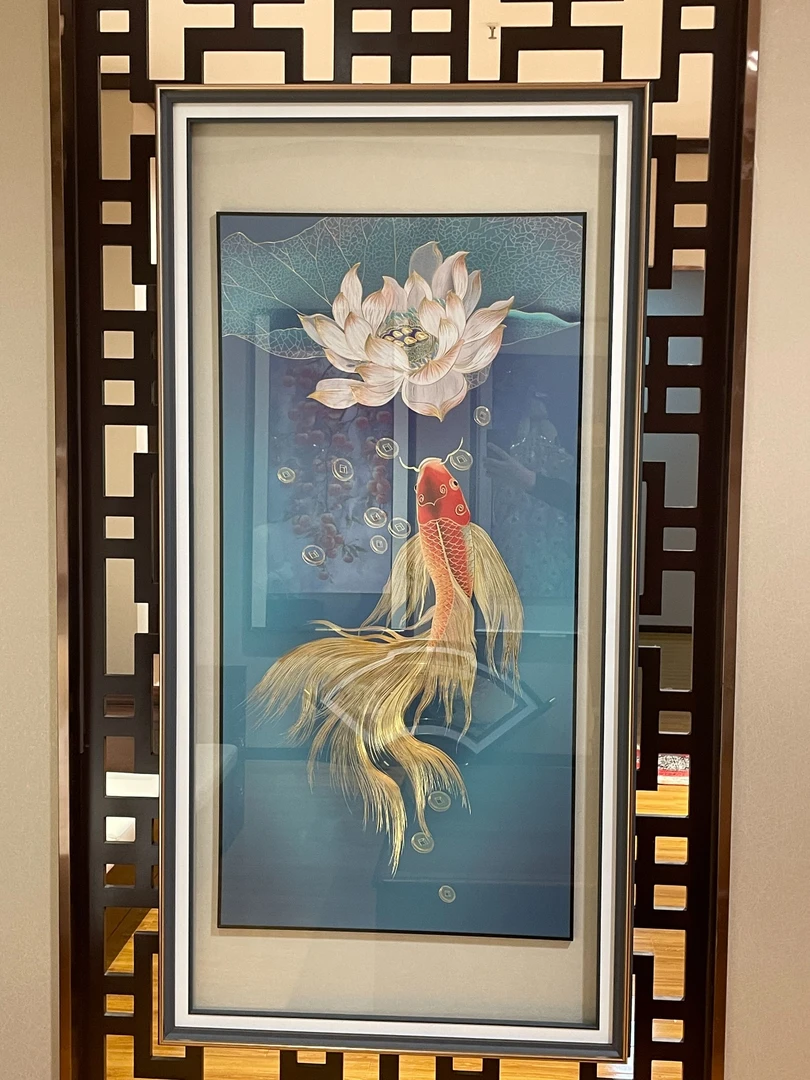铜鑫铜亿《荷花鱼》手工铜板雕刻 玄关 茶室 餐厅 书房挂画
