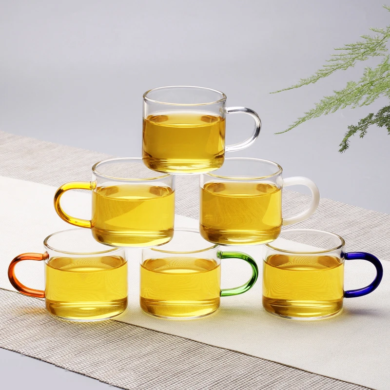 精品玻璃茶杯主人杯小玻璃杯带把茶具功夫品茗小茶杯6只装品茶杯