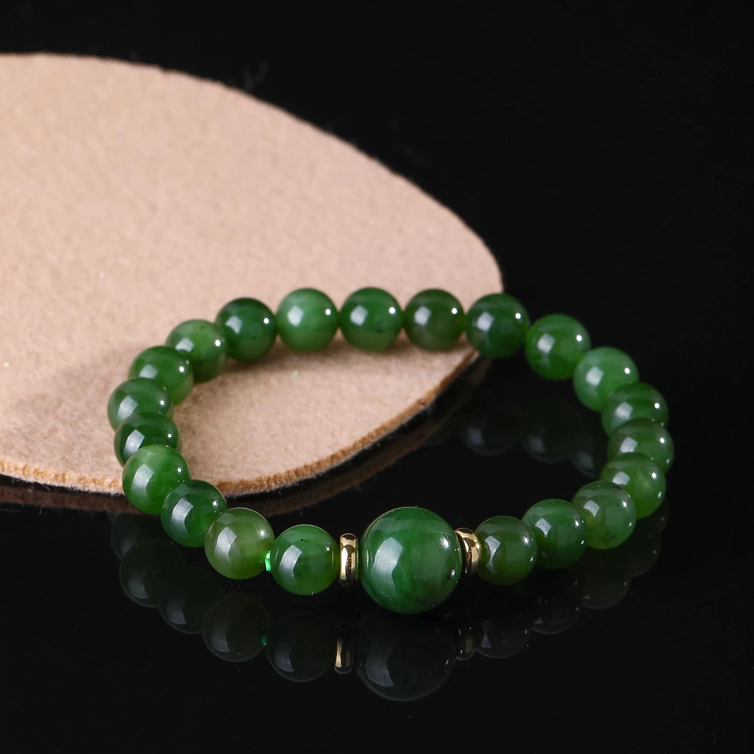 和田玉125碧玉8mm圆珠手串s925银 多样性发一