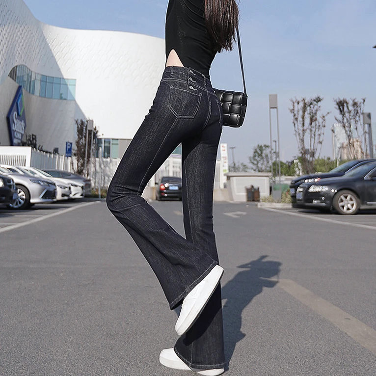修身牛仔裤女2025春秋新款高档喇叭裤时尚女裤高腰显瘦微喇裤长裤
