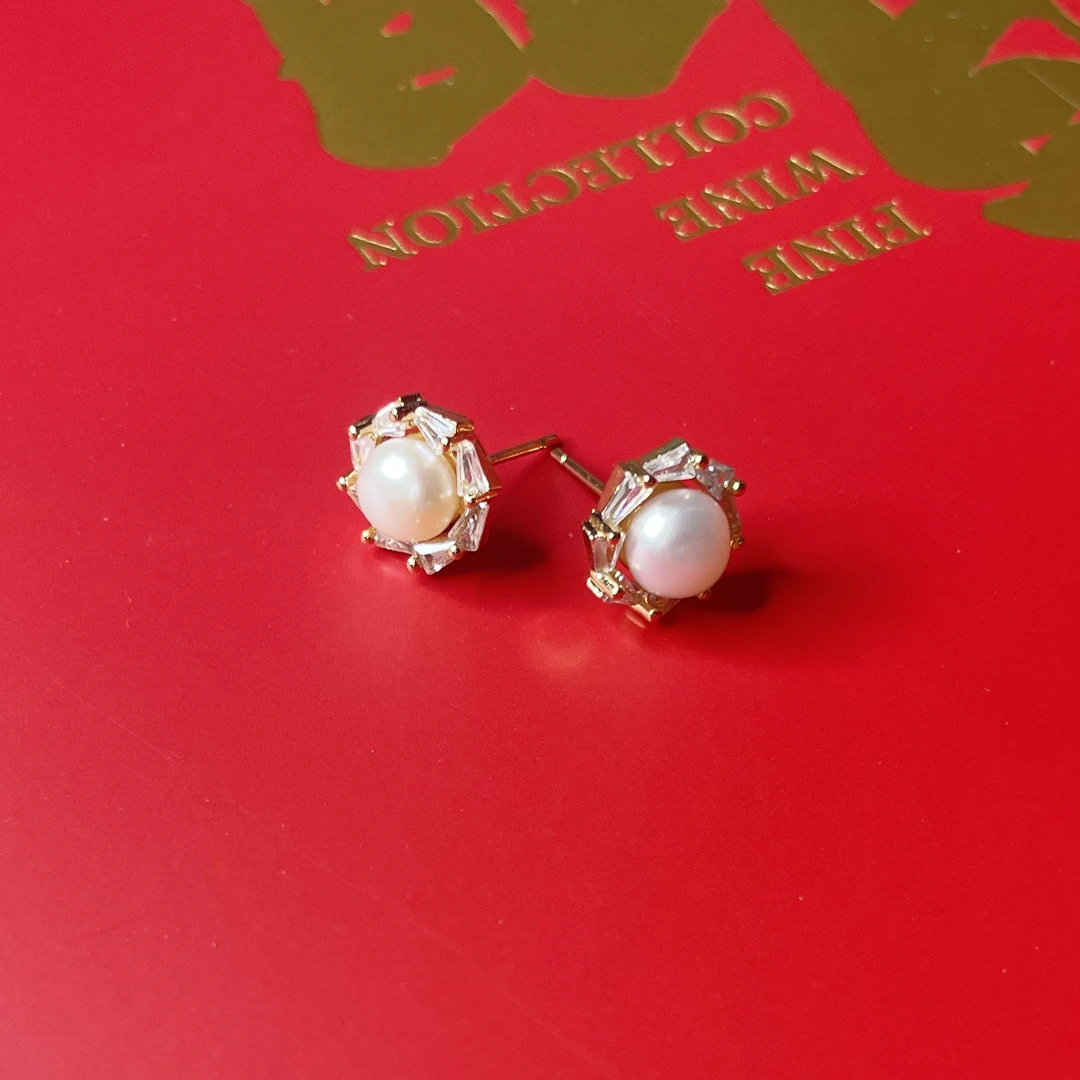 天然珍珠猫眼耳钉【多样性发货】BH221