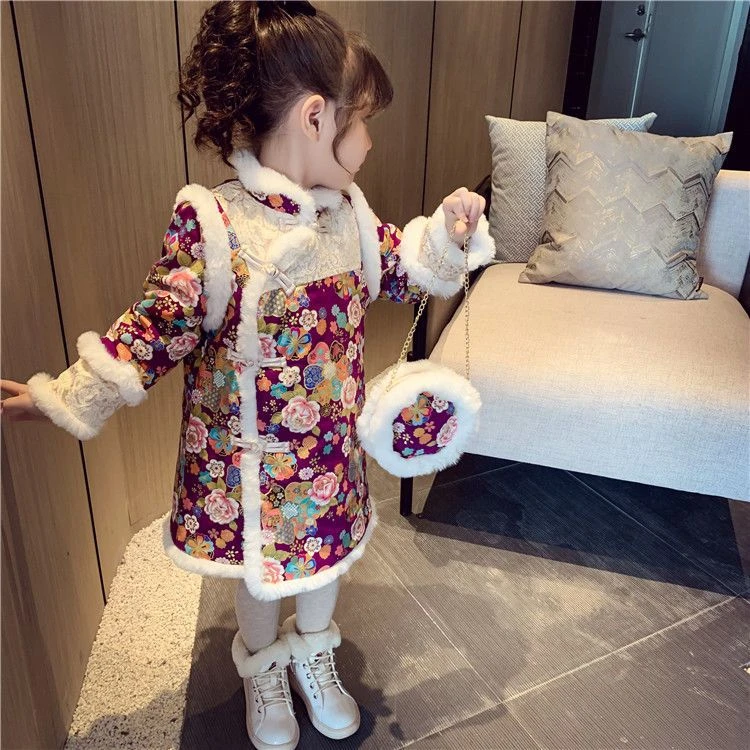 汉服女童冬装旗袍连衣裙中国风新款拜年服女童洋气唐装国学服裙子