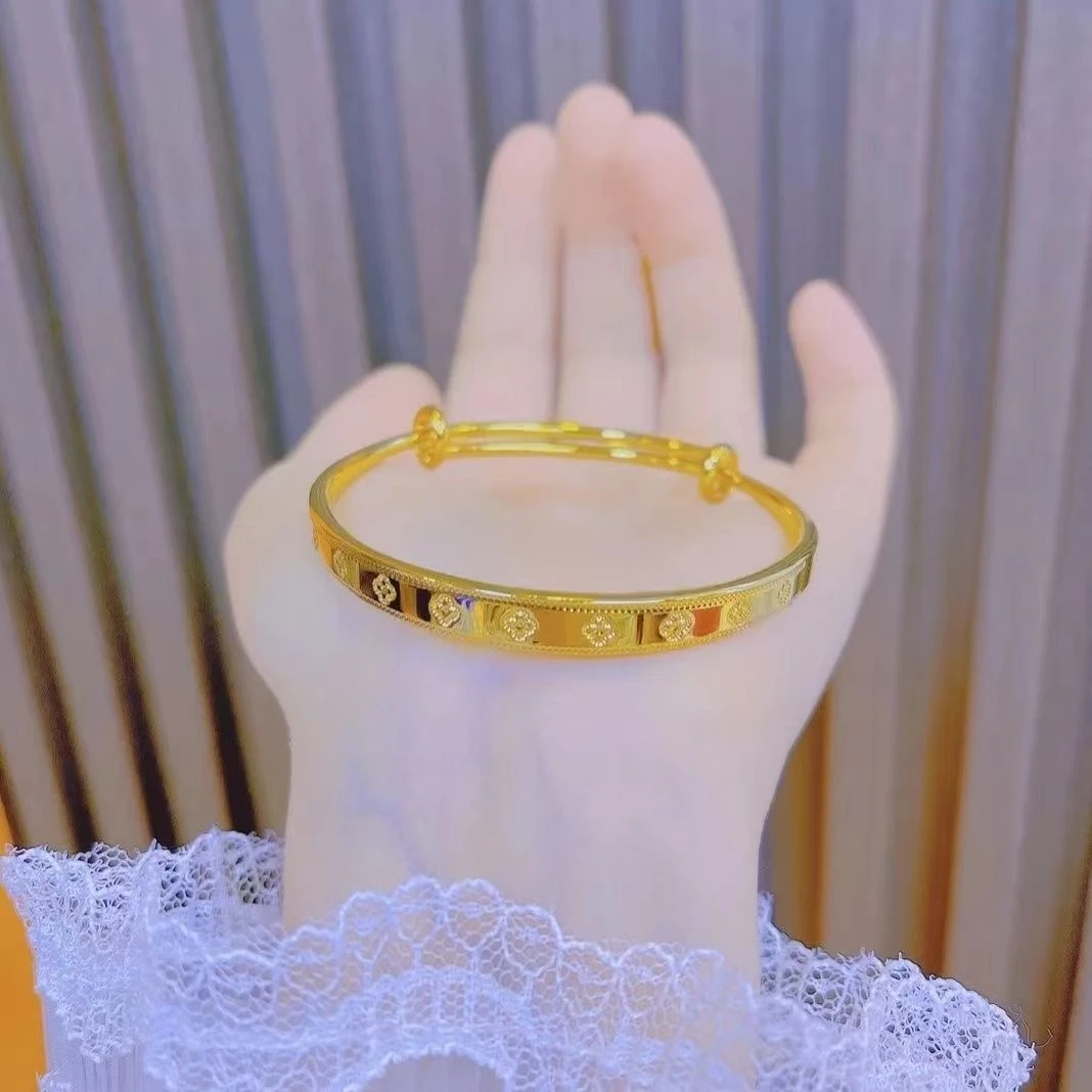 铜合金手镯 铜合金手镯【四叶草推拉手镯可调节】实心百搭高定手镯