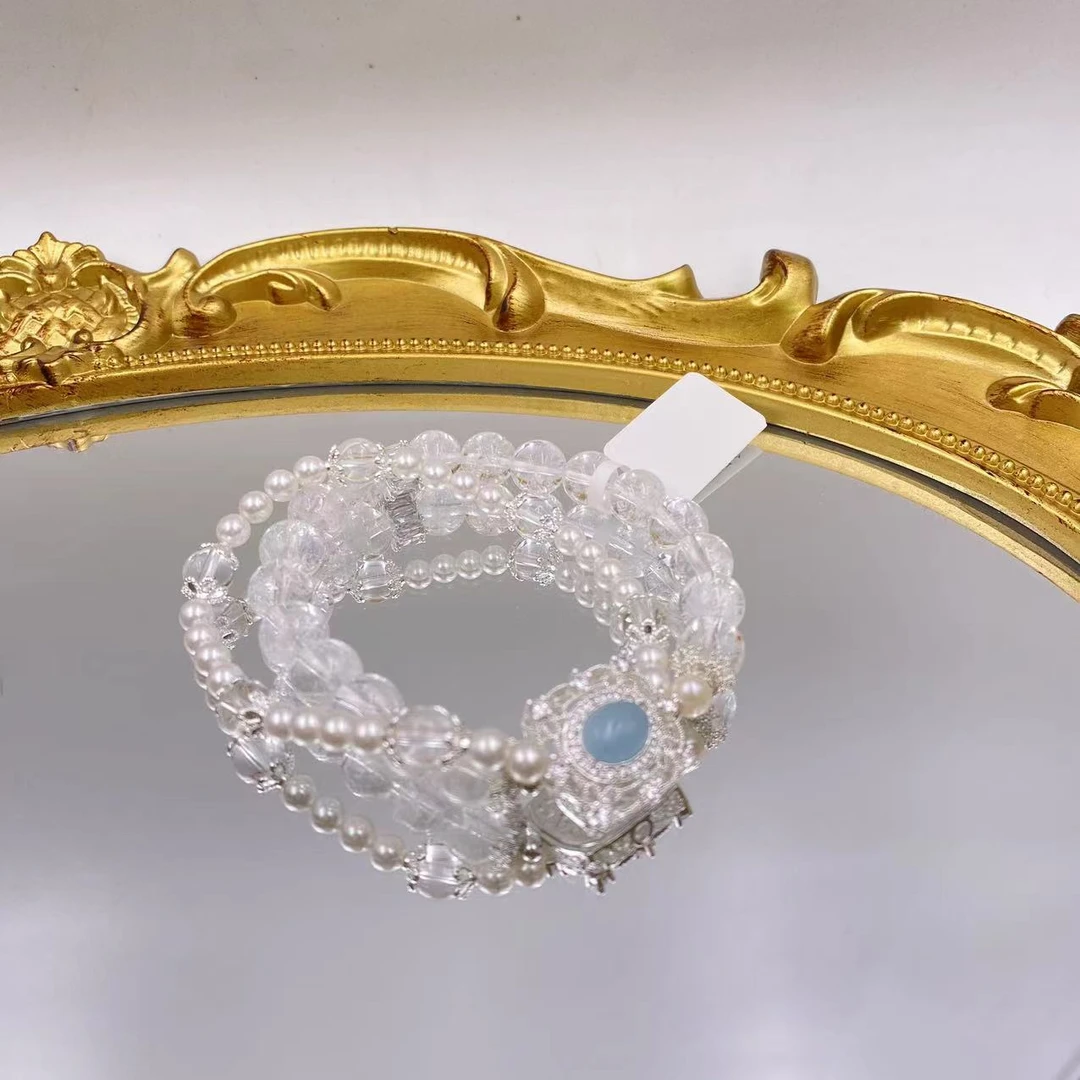【海蓝宝珍珠白阿赛手串A165】8M天然水晶手链轻奢小众发样性发货