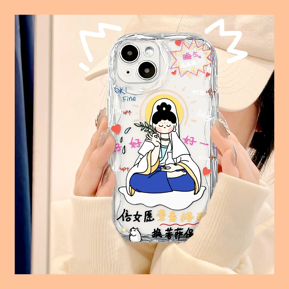 适用苹果/华为/OPPO/VIVO/小米F 创意趣味菩萨文字透明手机壳女