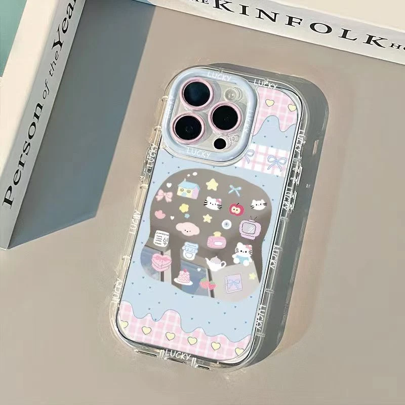 格纹奶油猫适用iphone15/14/13苹果华为vivo小米oppo红米手机壳女