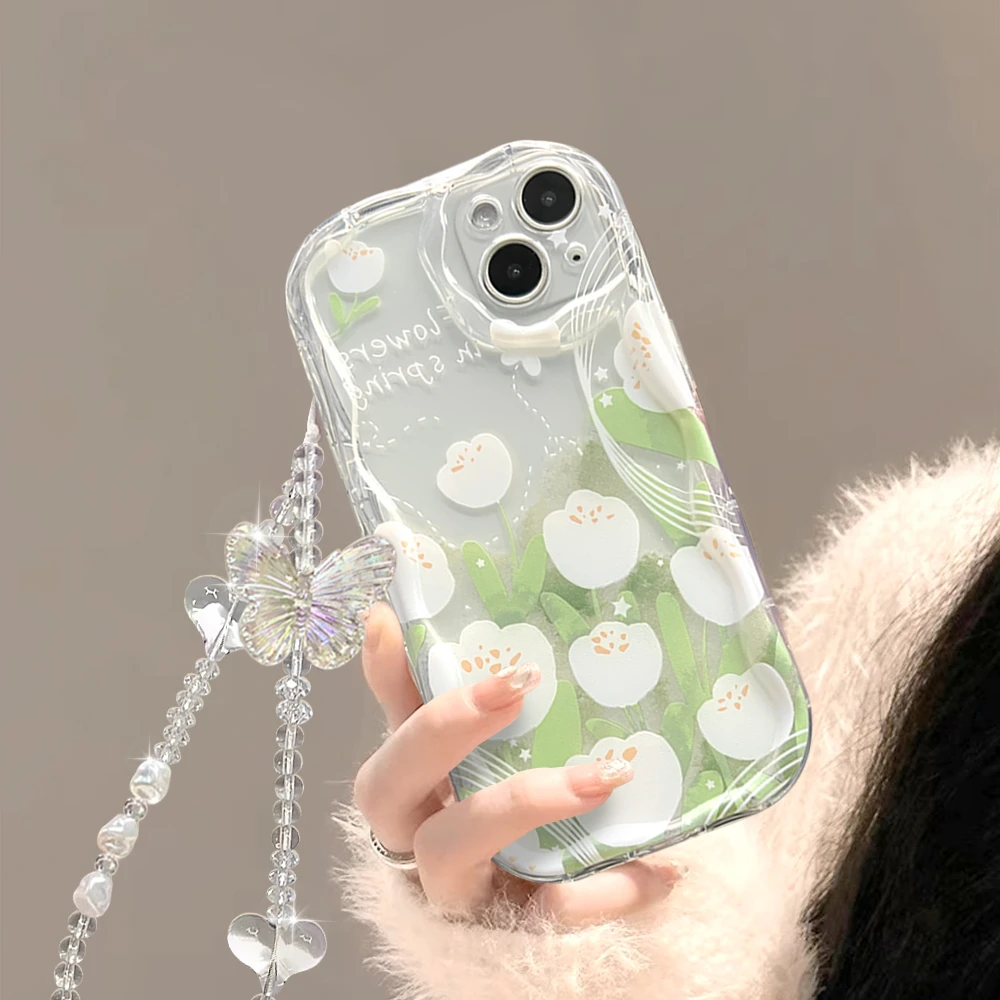 适用苹果/华为/OPPO/VIVO/小米F ins春天清新郁金香花透明手机壳