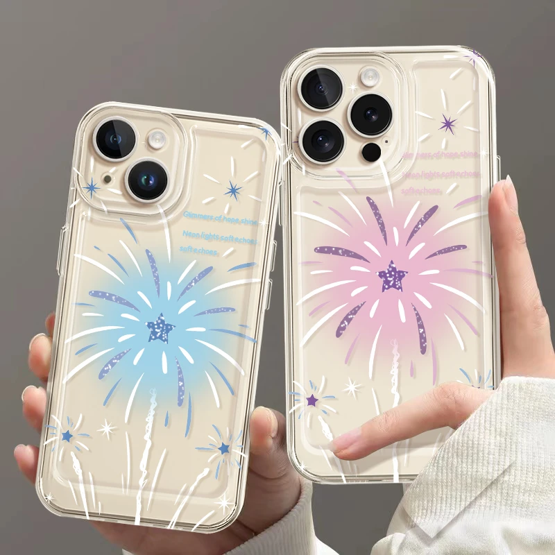 适用苹果/华为/OPPO/VIVO/小米F ins烟花透明保护壳情侣手机壳女