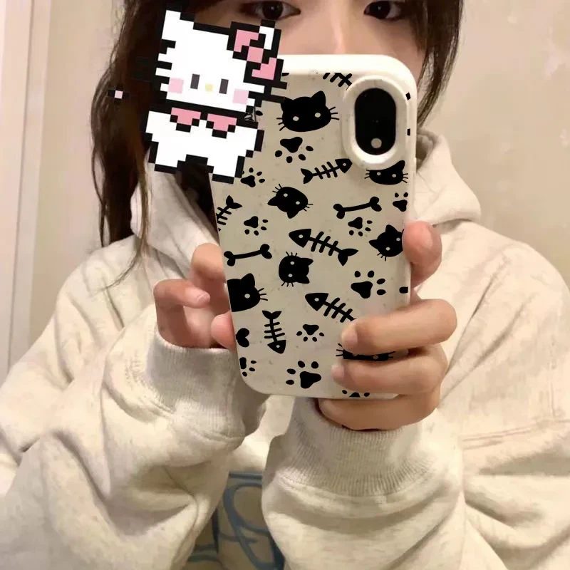 猫咪鱼骨适用小米苹果iphone15/14/13promax华为vivo女oppo手机壳