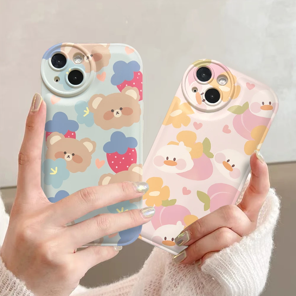 适用苹果/华为/OPPO/VIVO/小米D 可爱蓝熊兔子磨砂防摔气垫手机壳