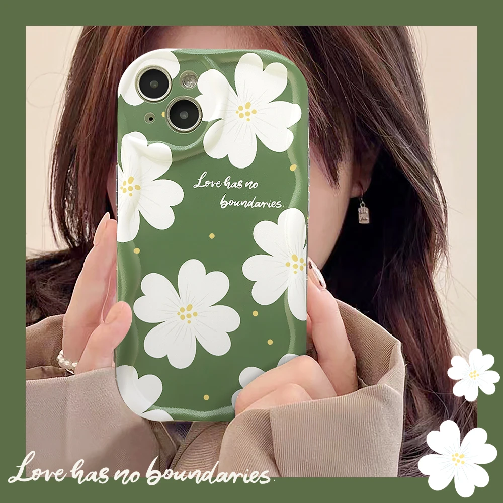 适用苹果/华为/OPPO/VIVO/小米F ins风绿色花朵透明手机壳女