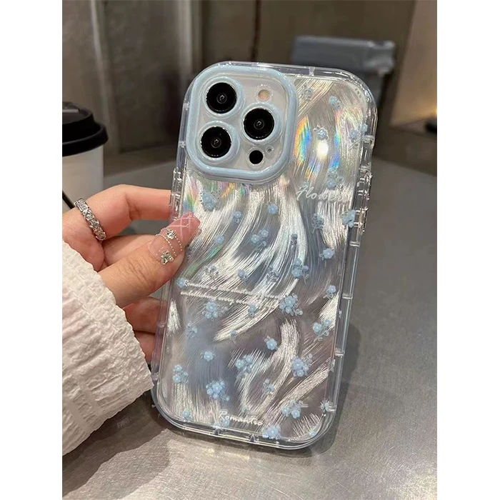 蓝色小碎花适用iphone15/14/13时尚华为vivo小米oppo轻薄手机壳女