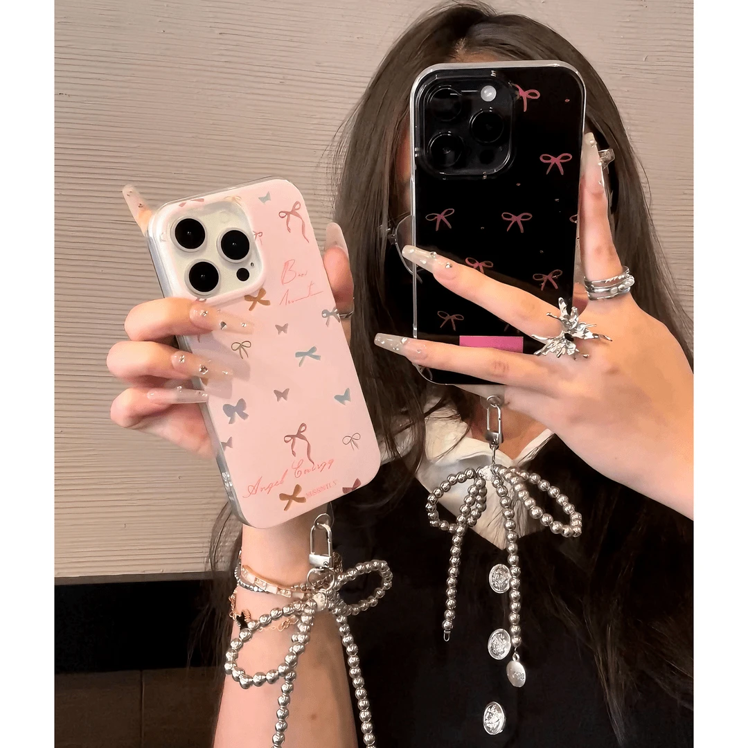 黑蝴蝶结适用苹果iPhone15/13/14/12/11promax/XR防摔手机壳女A