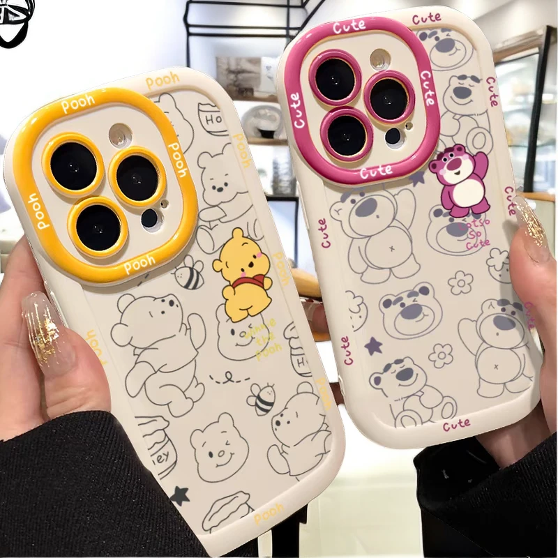 适用苹果/华为/OPPO/VIVO/小米F 网红线条维尼草莓熊手机壳软壳