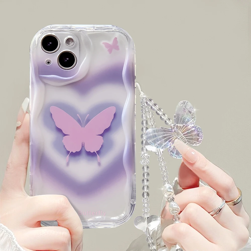 适用苹果/华为/OPPO/VIVO/小米F 高级渐变晕染蝴蝶透明手机壳女