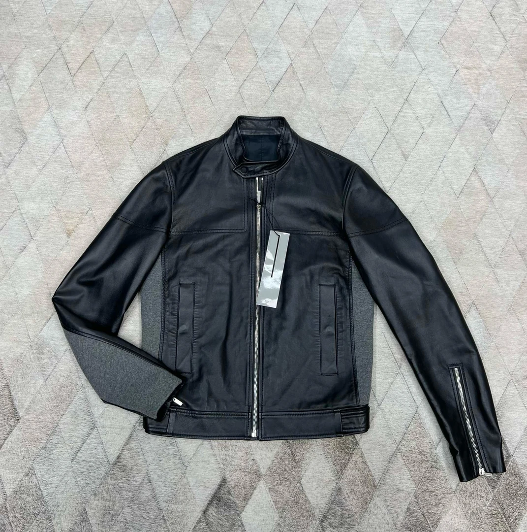 全新未使用 DIOR/迪奥 129283 男士羊皮拼接黑色皮衣