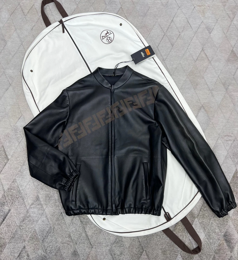 全新未使用 FENDI/芬迪 127745 芬迪皮衣夹克FF斜logo设计立体