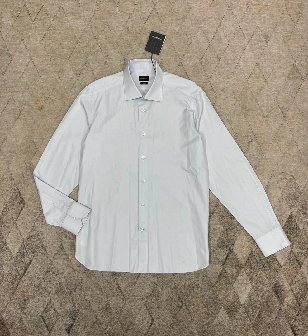 全新未使用 ErmenegildoZegna 129815 男士淡蓝色长袖衬衫