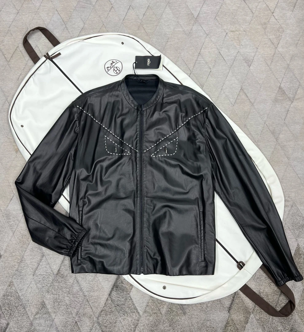 全新未使用 FENDI/芬迪 128070男士黑色皮衣外套小怪兽