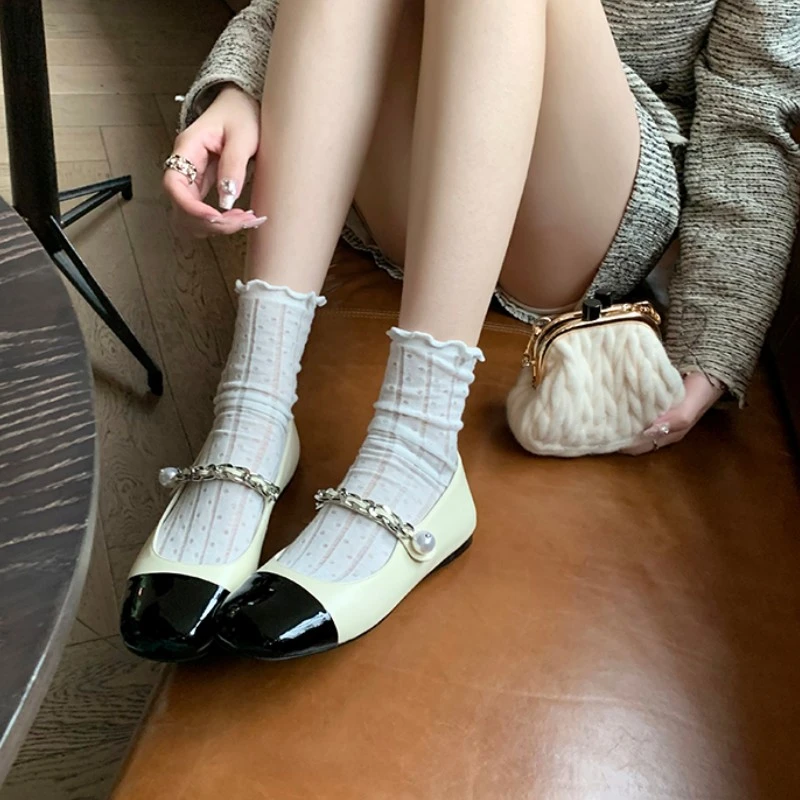 大叔女鞋家小香风圆头珍珠法式复古玛丽珍单鞋女平底浅口夏季温柔
