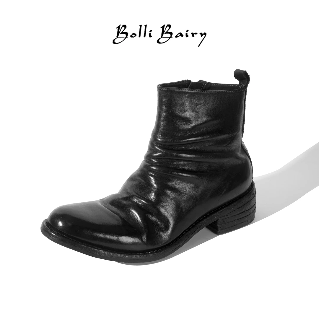 BolliBairy寳麗百瑞马皮切尔西男靴软皮巫师靴搭配牛仔裤侧拉链靴