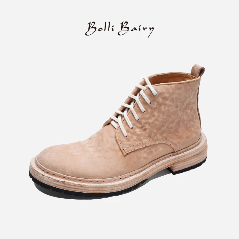 Bolli Bairy/寳麗百瑞工装风缩纹马臀皮男靴机车风男士马丁靴皮鞋